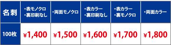 名刺印刷 料金表